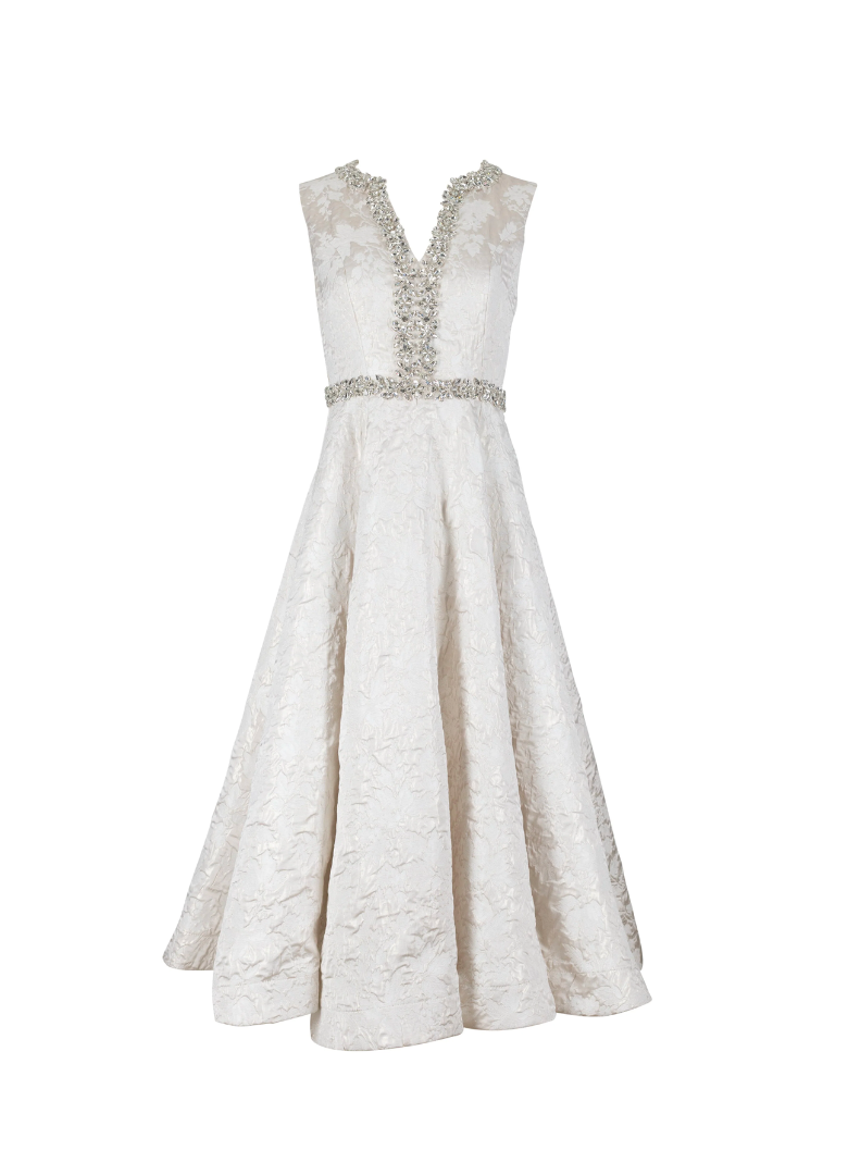 Vestido escote "V" pedrería