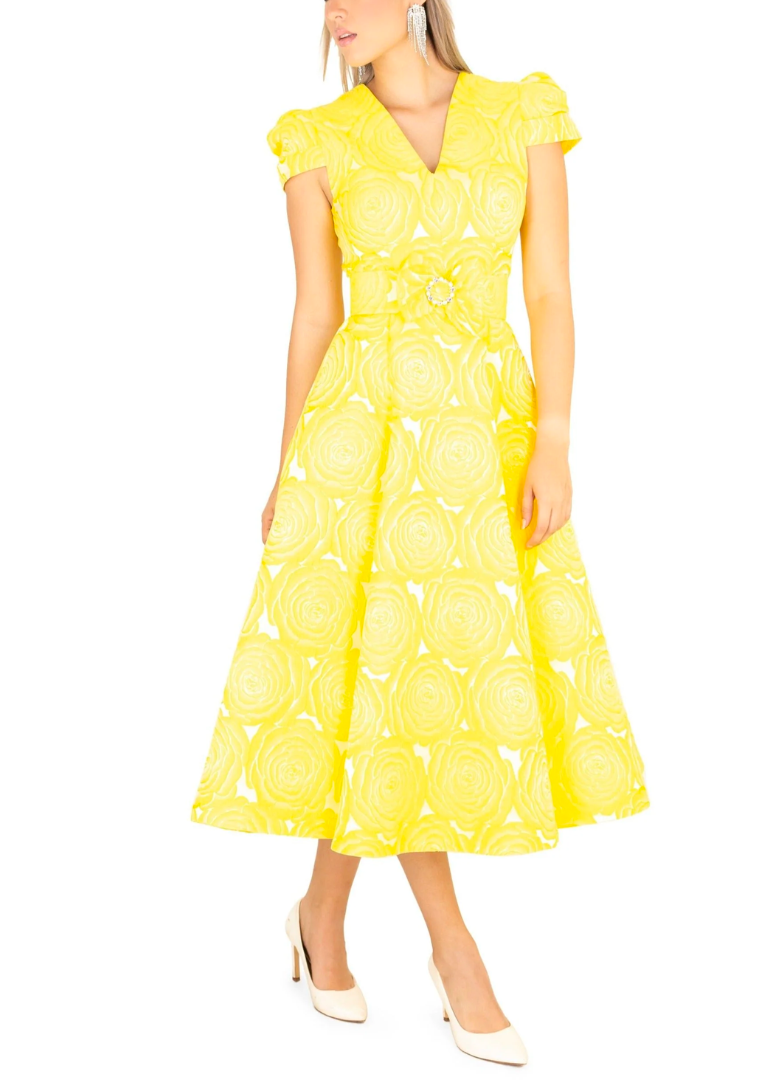 Yellow printed midi dress