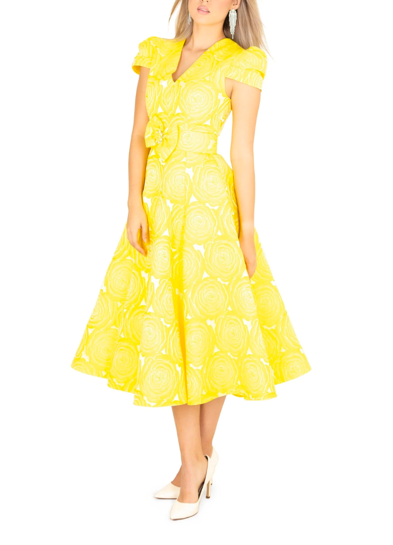Yellow printed midi dress