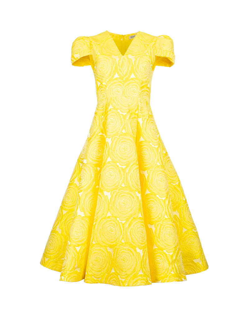 Yellow printed midi dress