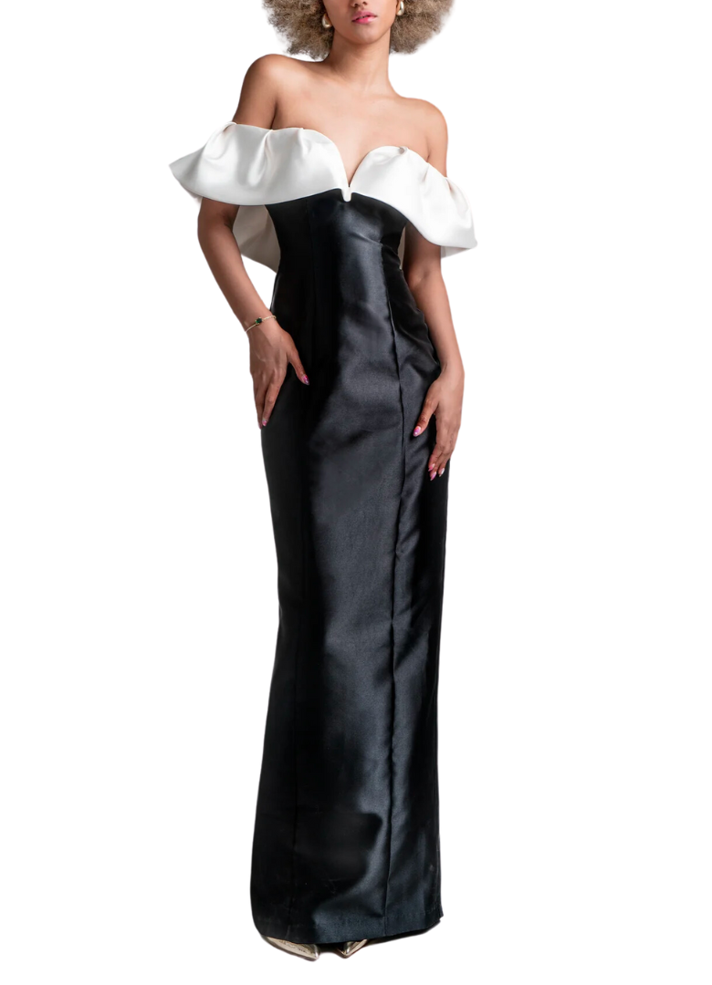 Vestido noche blanco y negro