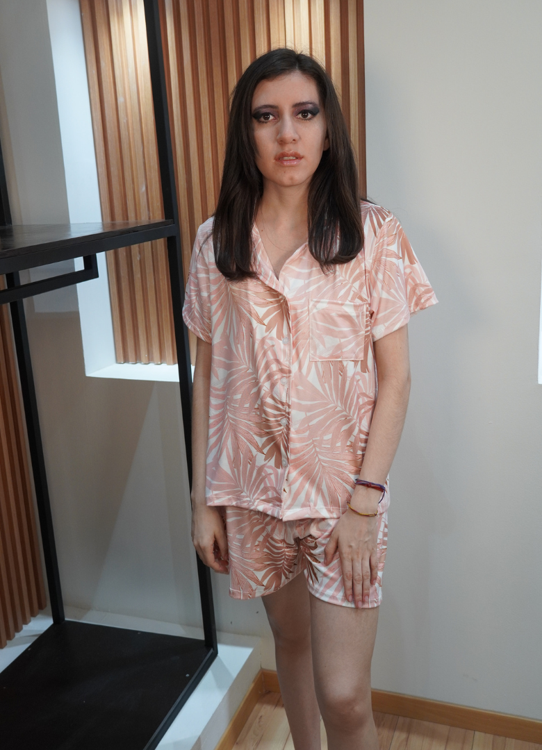 Pijama short selva rosa