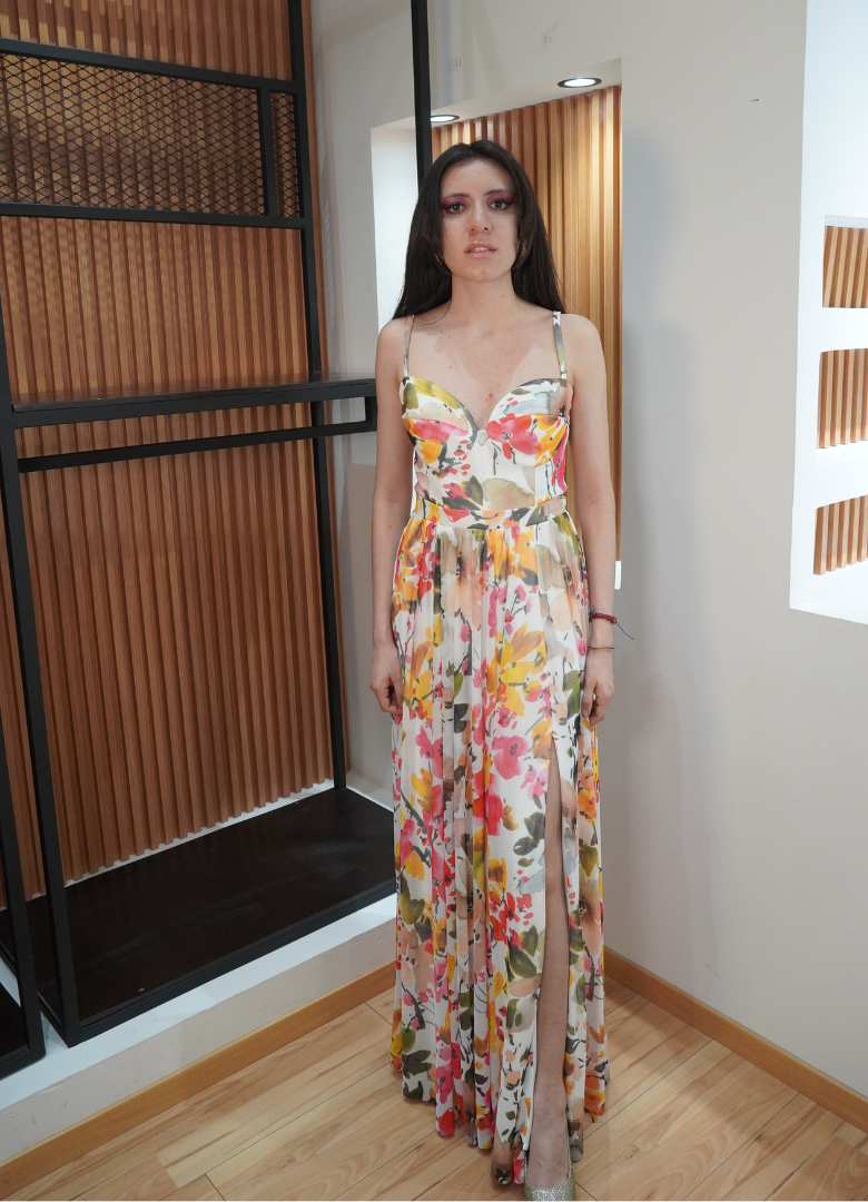 Vestido print floral amarillo
