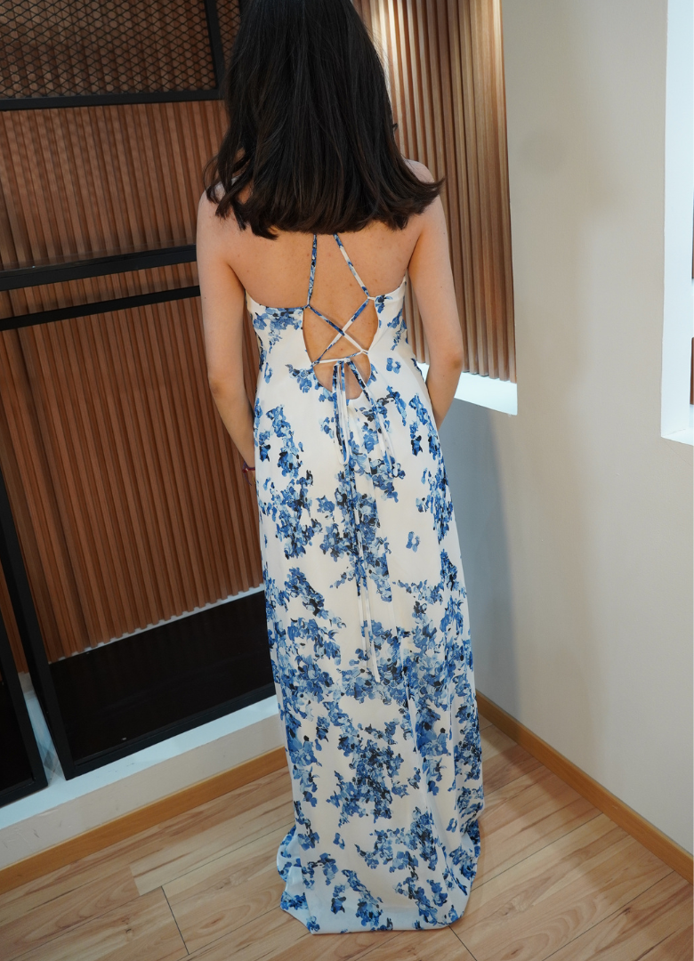 Vestido largo floral azul