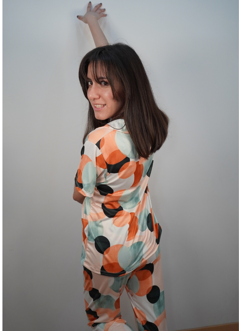 Pijama print circular naranja