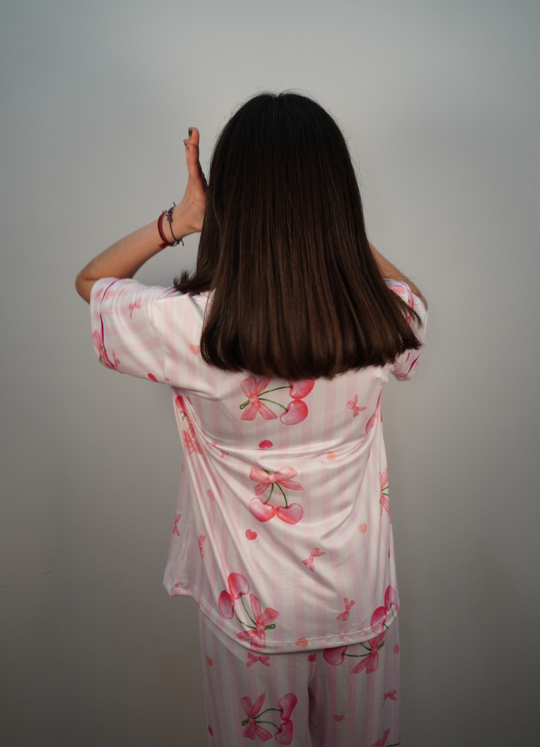 Pijama print cherry rosa
