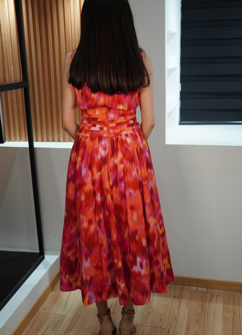 Vestido midi multicolor rojo