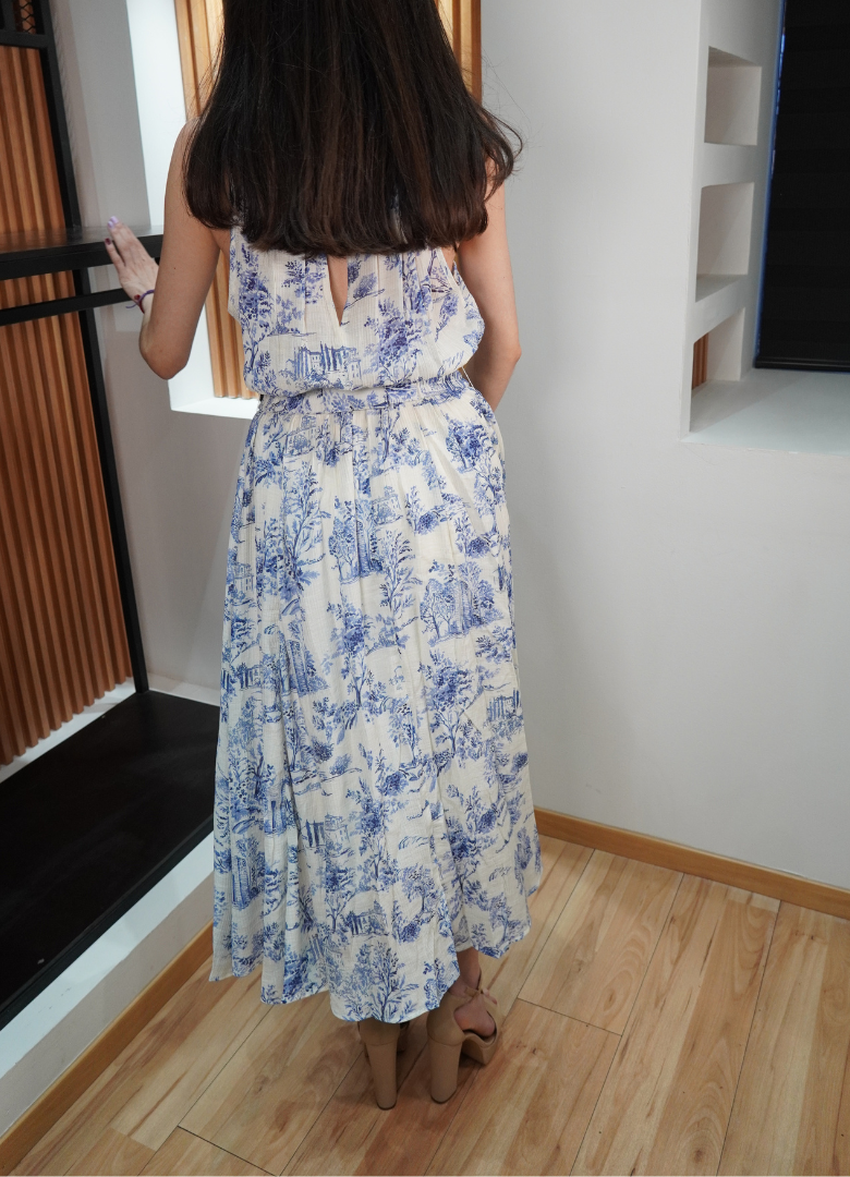 Vestido halter print azul
