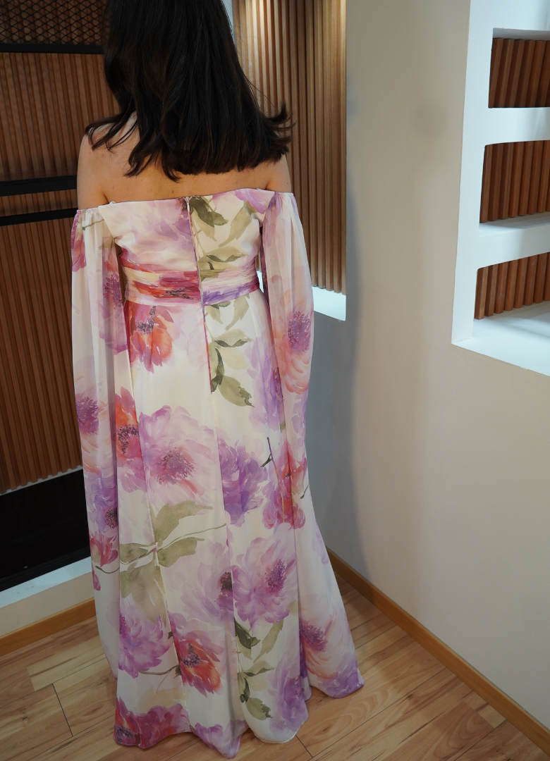 Vestido largo estampado mangas