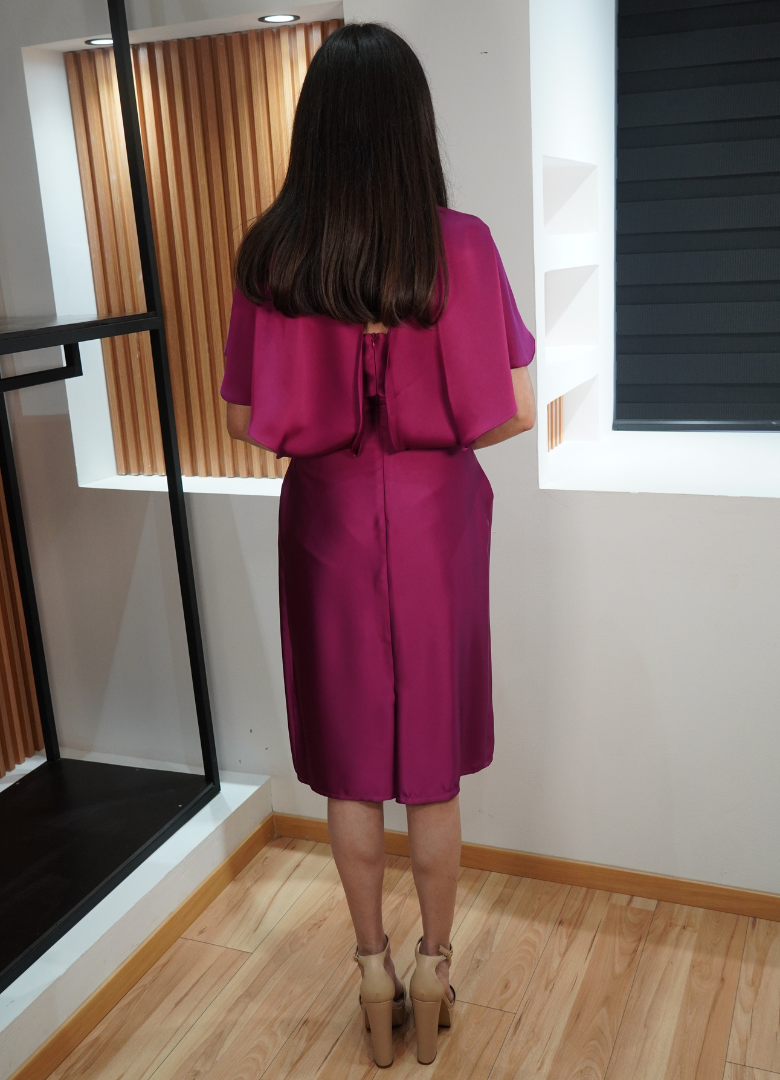 Vestido manga corta satinado morado