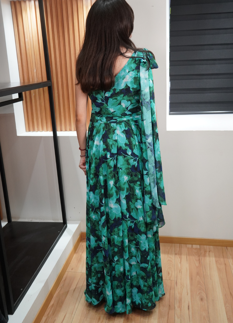 Vestido largo floral turquesa