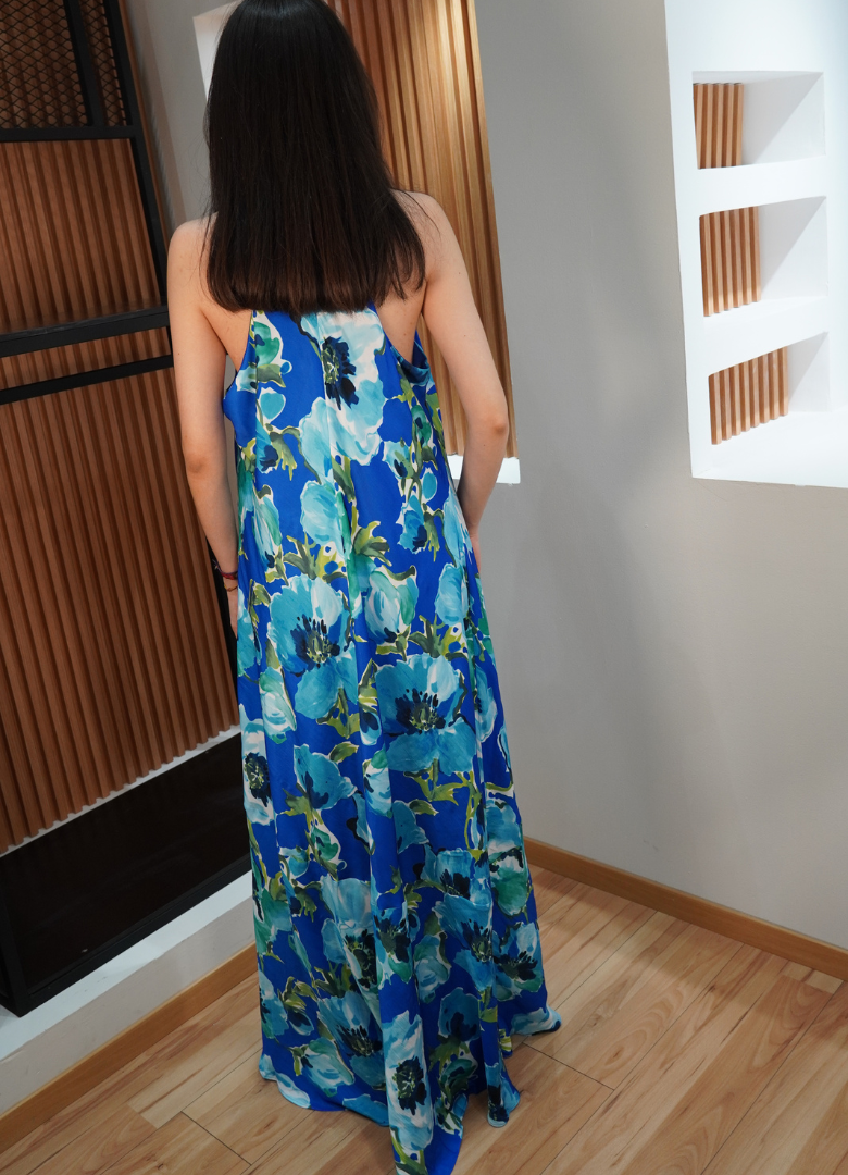 Vestido print floral azul