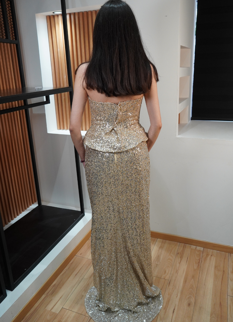 Vestido lentejuela champagne