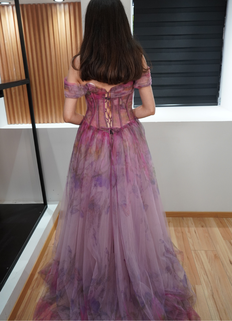 Vestido estampado morado