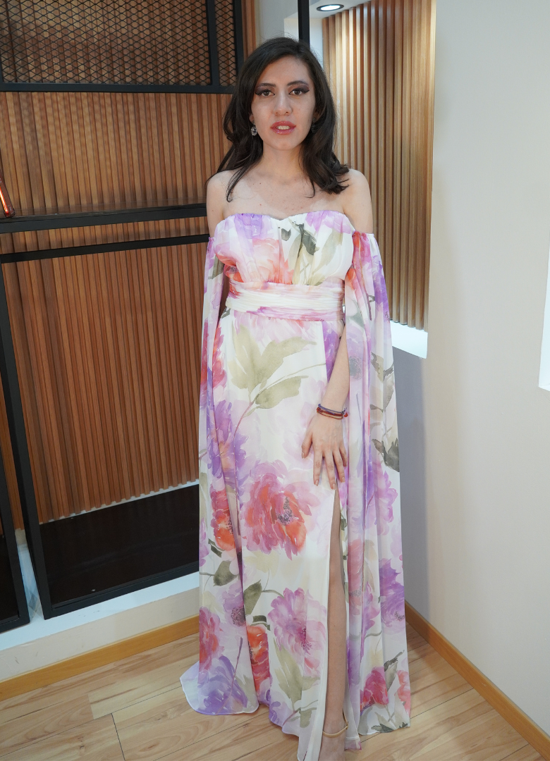 Vestido largo estampado mangas
