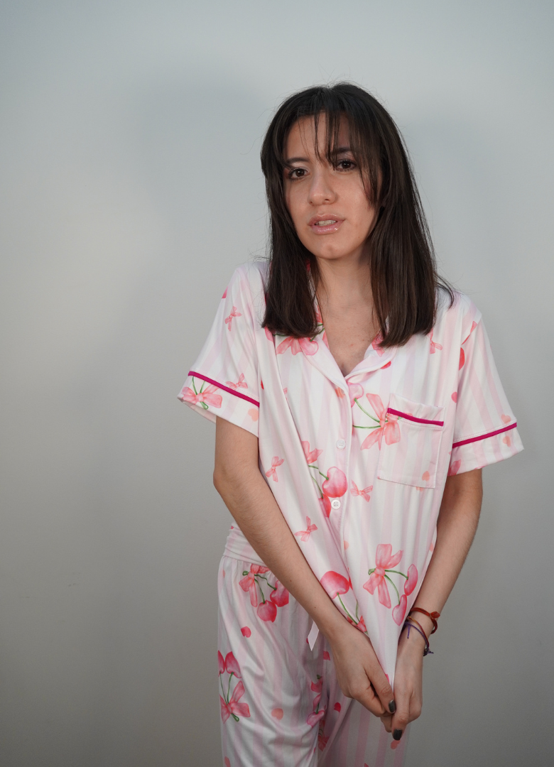 Pijama print cherry rosa