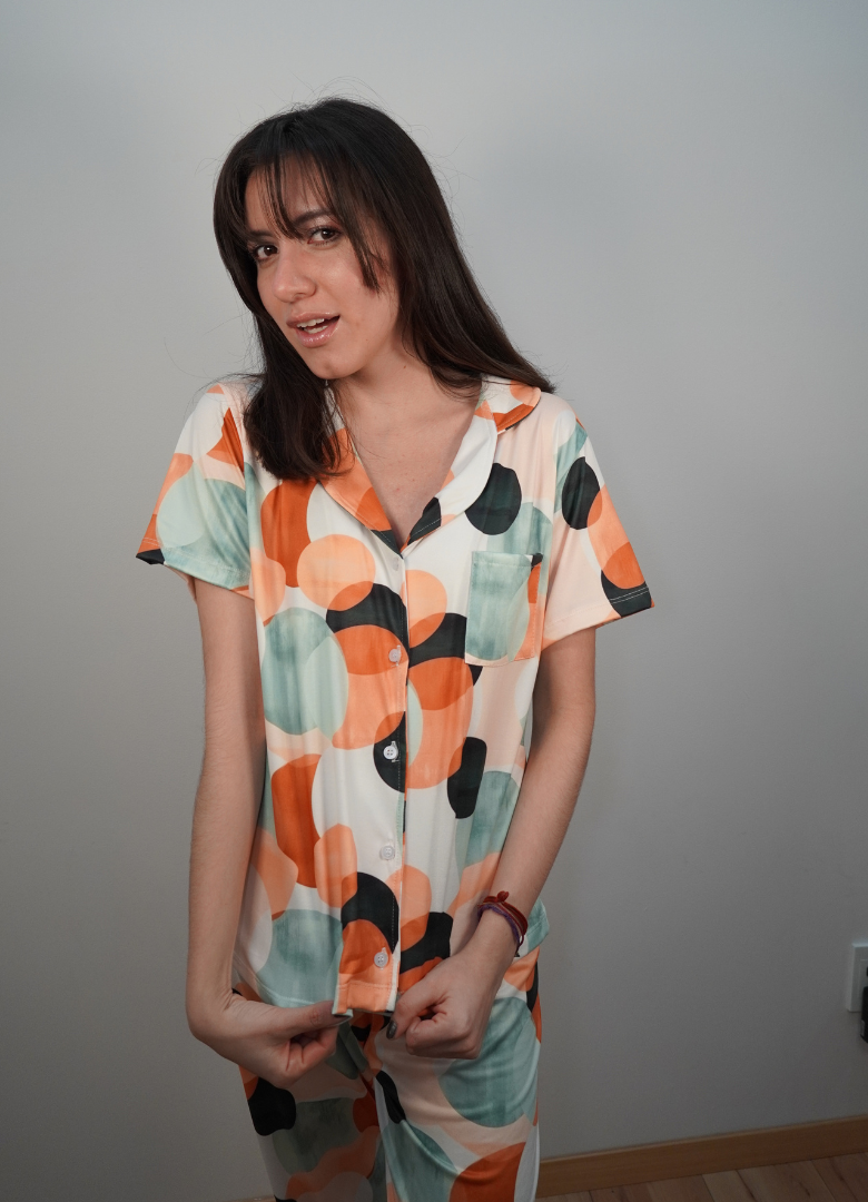 Pijama print circular naranja