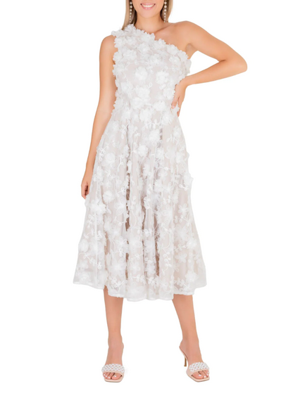 Vestido floral midi blanco