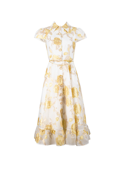 Vestido midi estampado floral amarillo