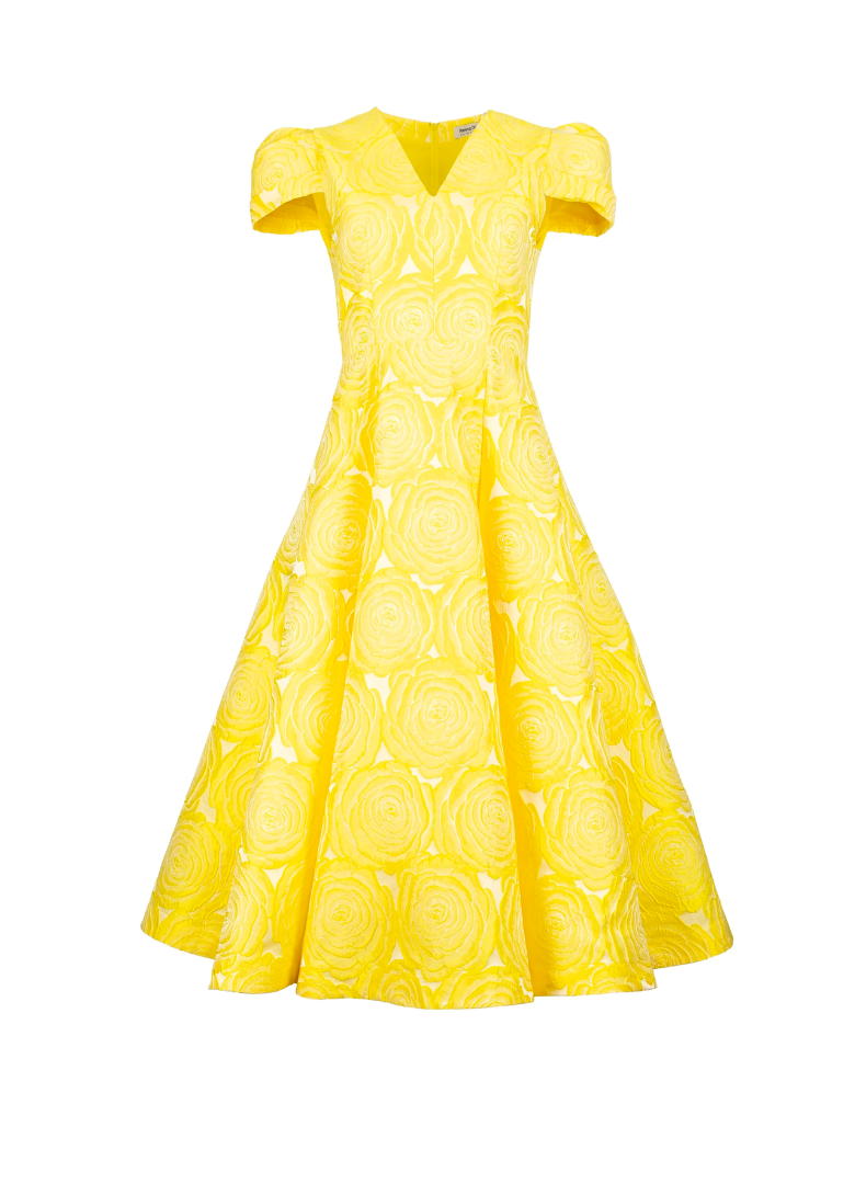 Vestido amarillo midi estampado