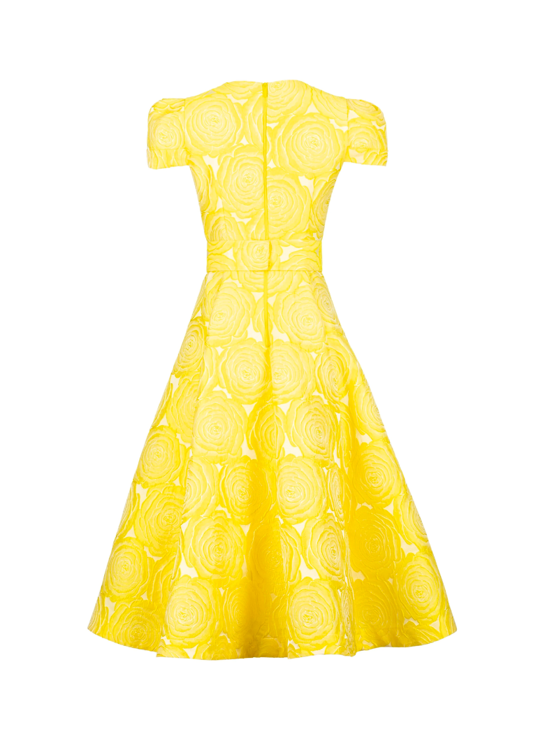 Vestido amarillo midi estampado