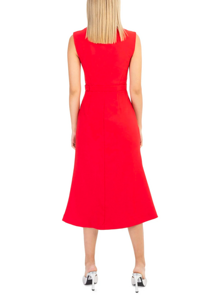 Vestido rojo midi botones