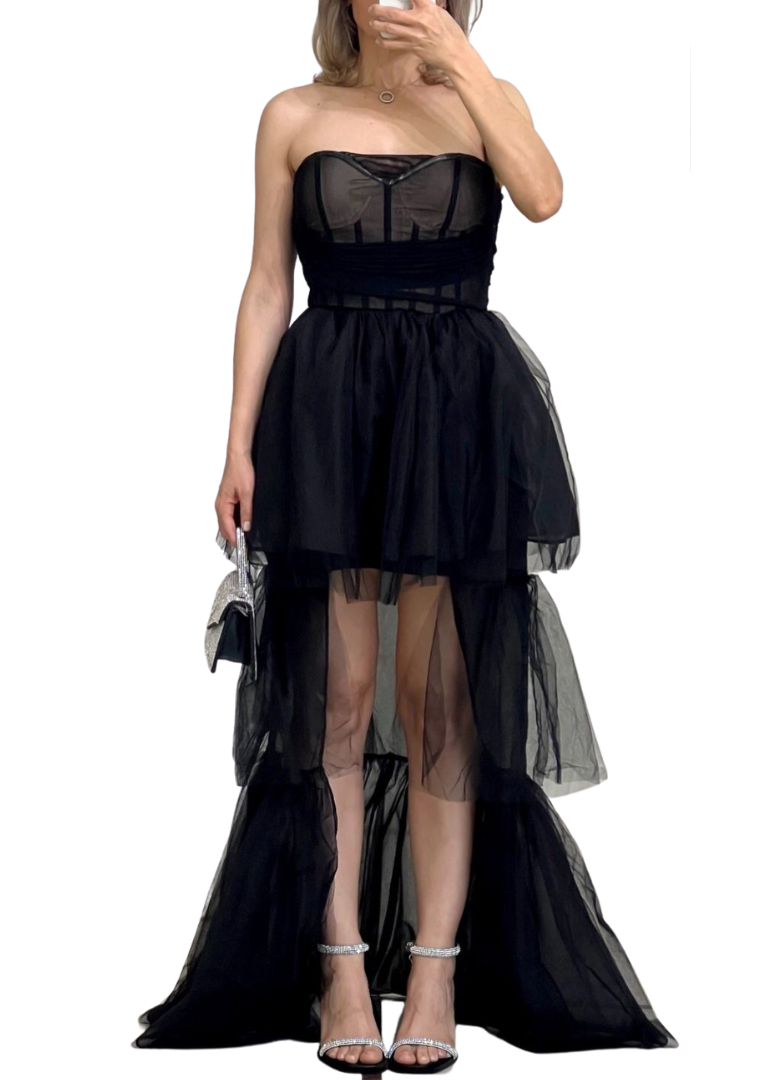 Black tulle evening dress