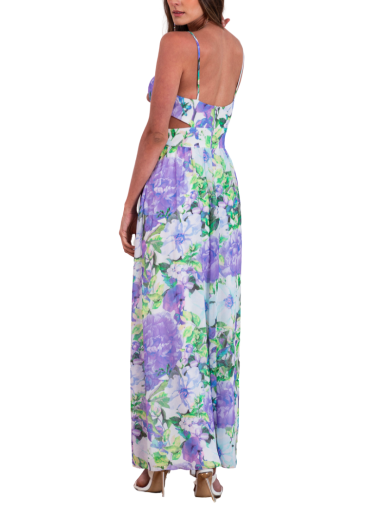 Vestido largo floral hortencias morado