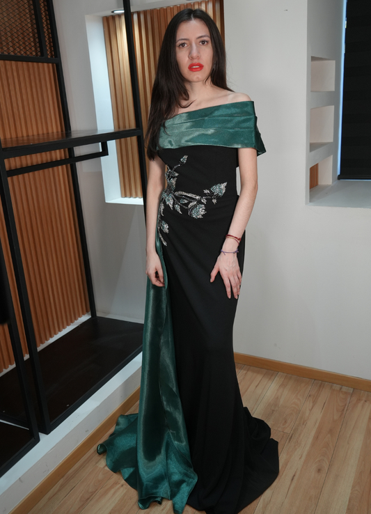 Vestido cauda verde esmeralda