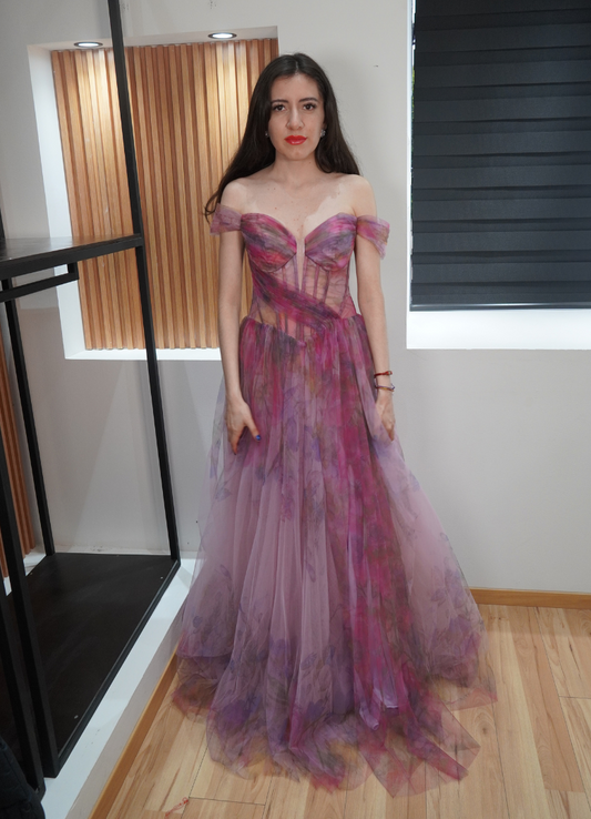 Vestido estampado morado