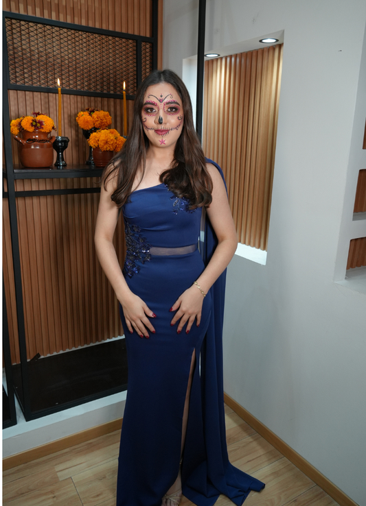 Vestido recto lazo azul