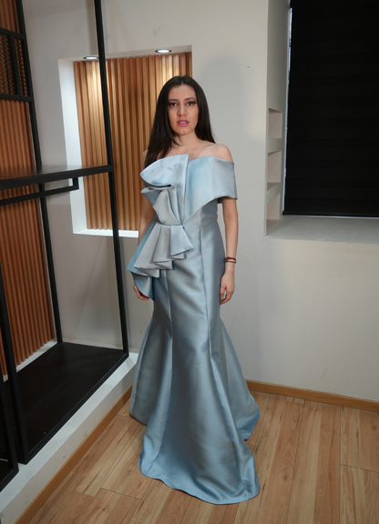 Vestido micado azul cielo