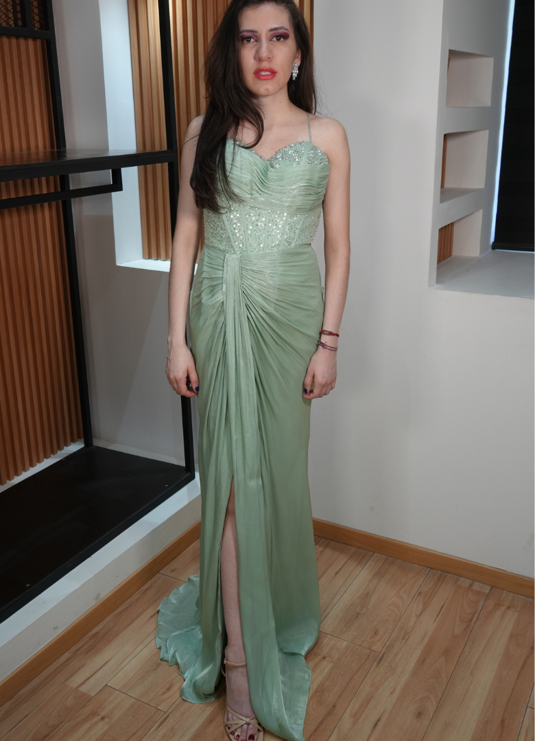 Vestido drapeado menta