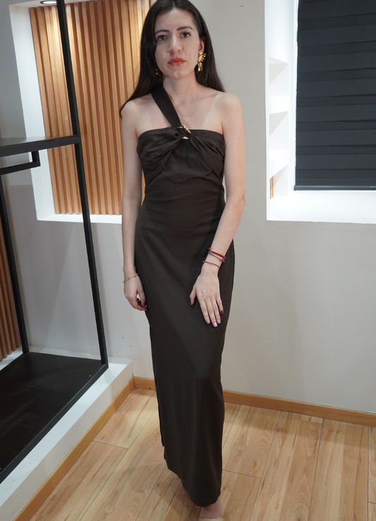 Vestido café halter