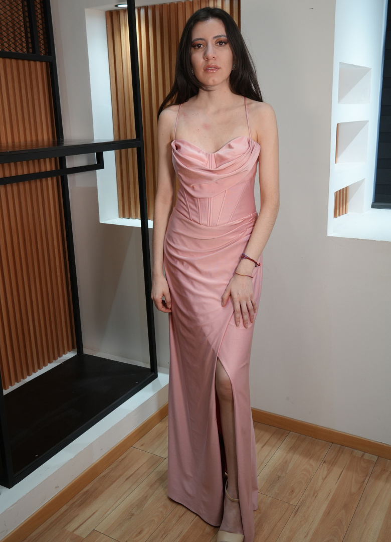 Vestido estraple rosa