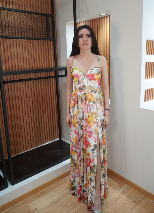 Vestido print floral amarillo