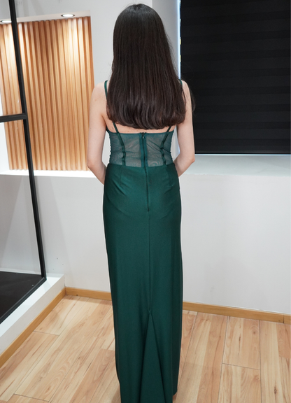 Vestido plisado esmeralda