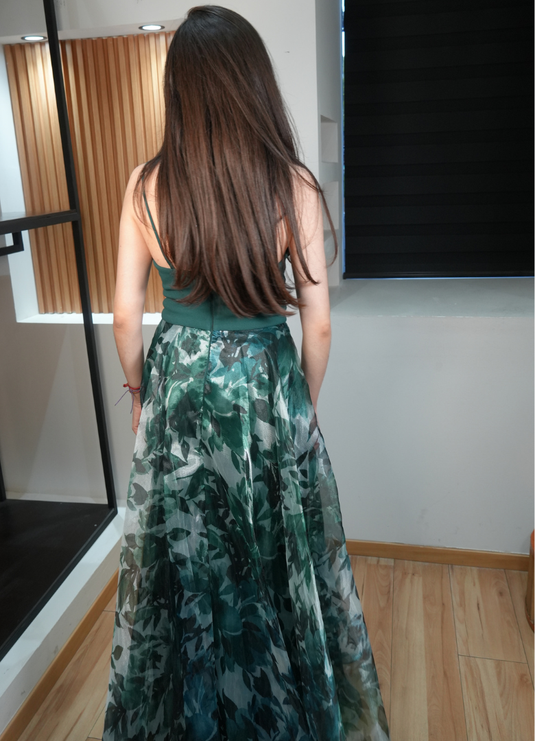 Vestido bustier con falda tul verde