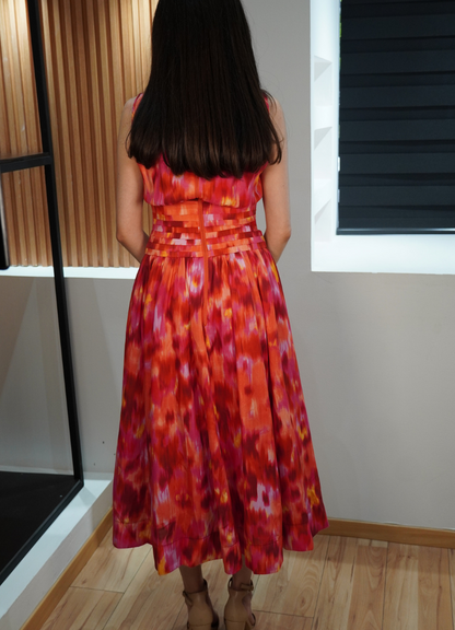 Vestido midi multicolor rojo
