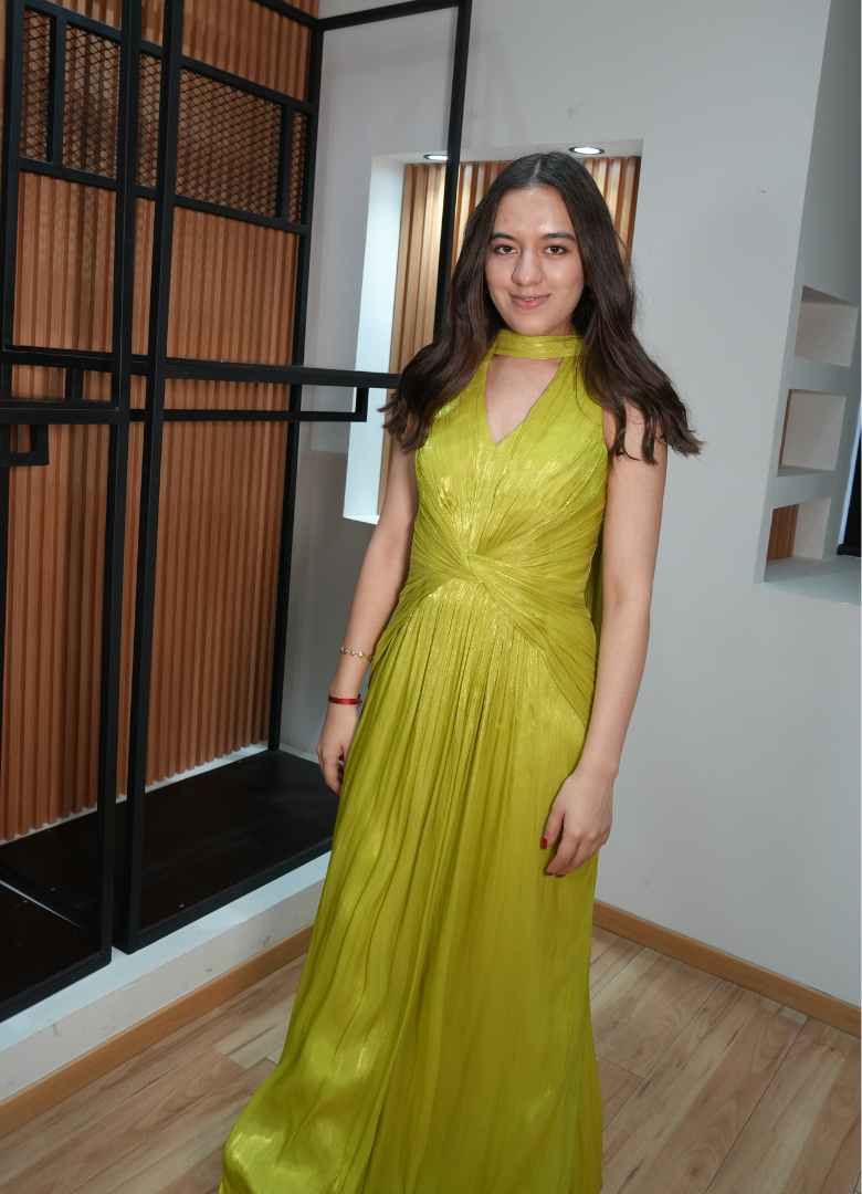 Vestido satinado lima limón