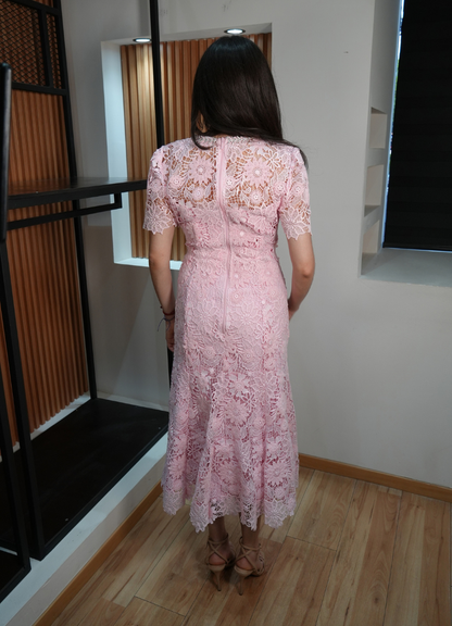 Vestido crochet rosa