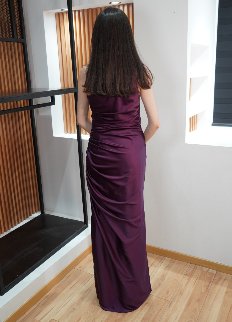 Vestido uva satin drapeado
