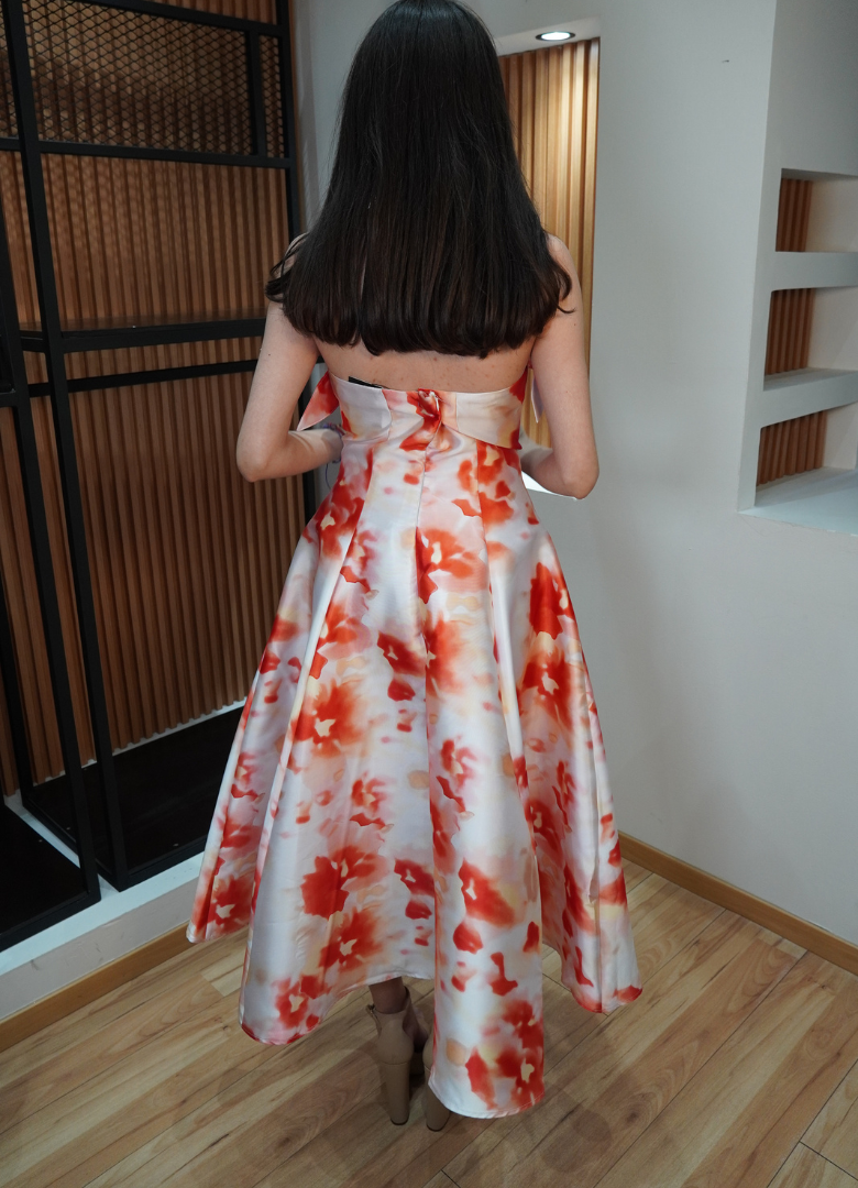 Vestido estraple print salmón