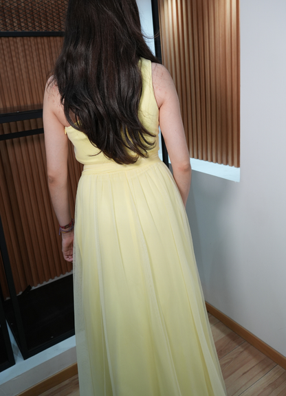 Vestido mesh amarillo pastel