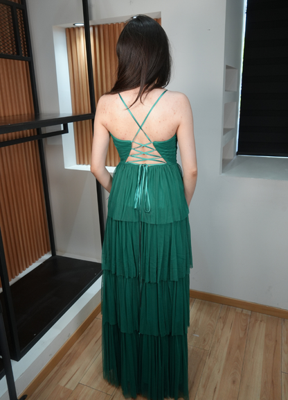 Vestido verde tableado