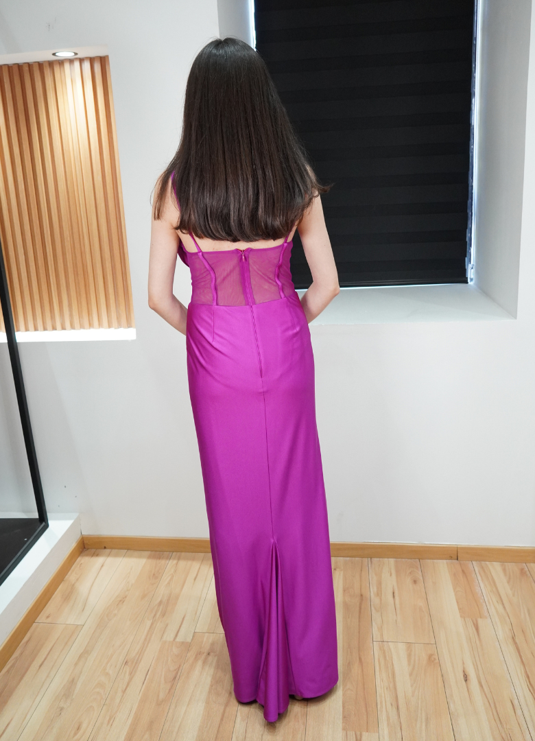 Vestido plisado bugambilia