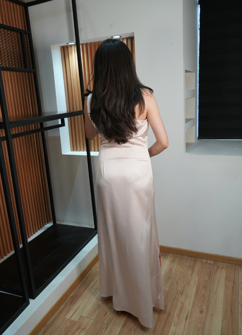Vestido print satin rosa