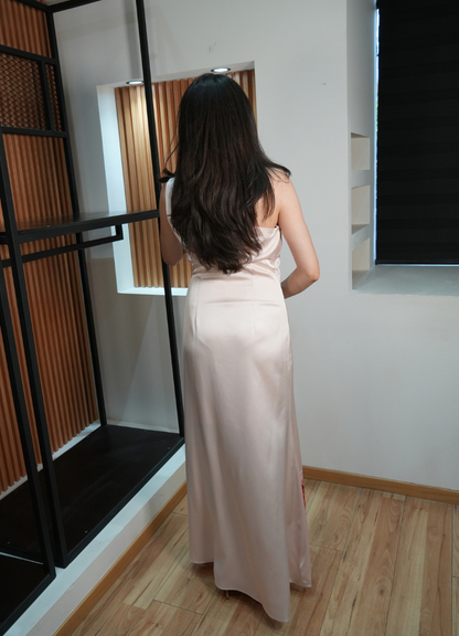 Vestido print satin rosa