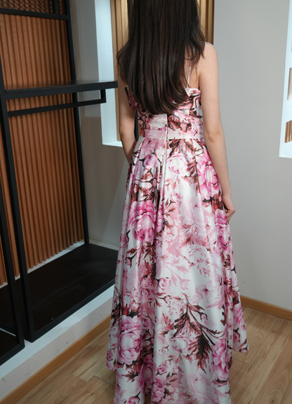 Vestido floral satinado