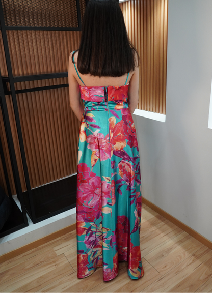 Vestido print turquesa floral